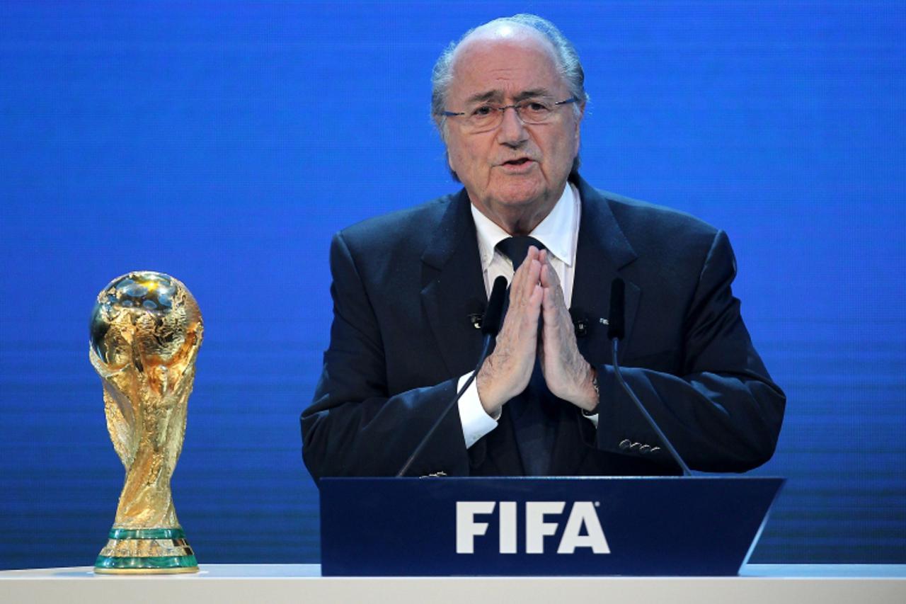 'FIFA president Joseph Blatter speaks at the FIFA headquarters in Zurich during the official announcement of the 2018 and 2022 World Cup host countries on December 2, 2010. Russia and the tiny Gulf st