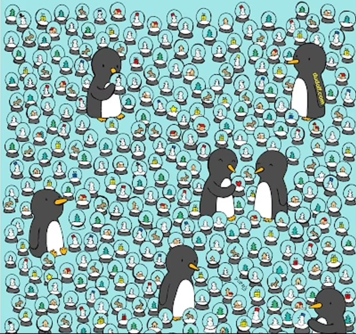 Još jedna mozgalica prikazuje pingvine, a na ovoj su oni okruženi snježnim kuglama. U samo četiri kugle, naime, nalaze se zvijezde. Pokušajte ih pronaći.