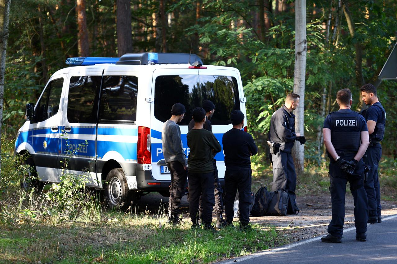 FILE PHOTO: German police patrol along the German-Polish border to prevent illegal migration, near Klinge