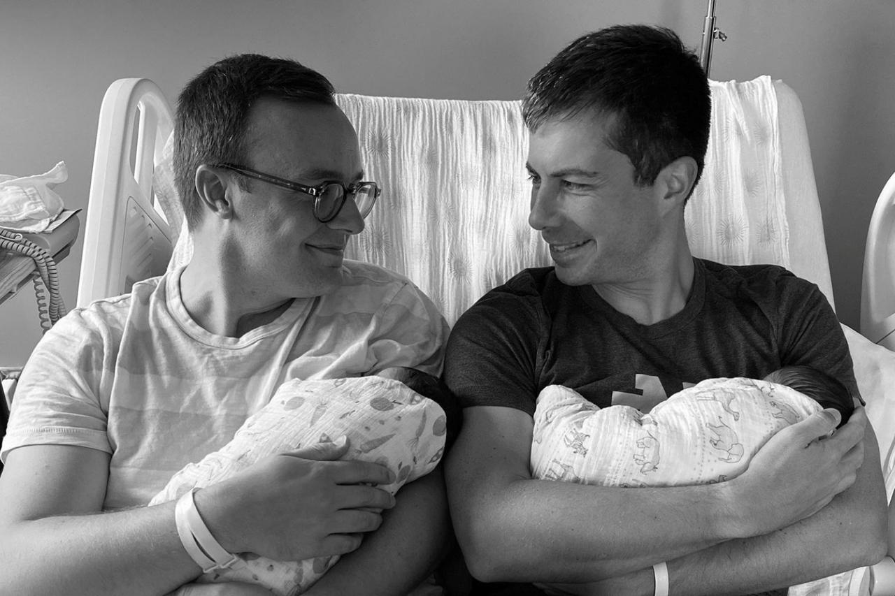 U.S. Transportation Secretary Pete Buttigieg and his husband Chasten introduce their two babies