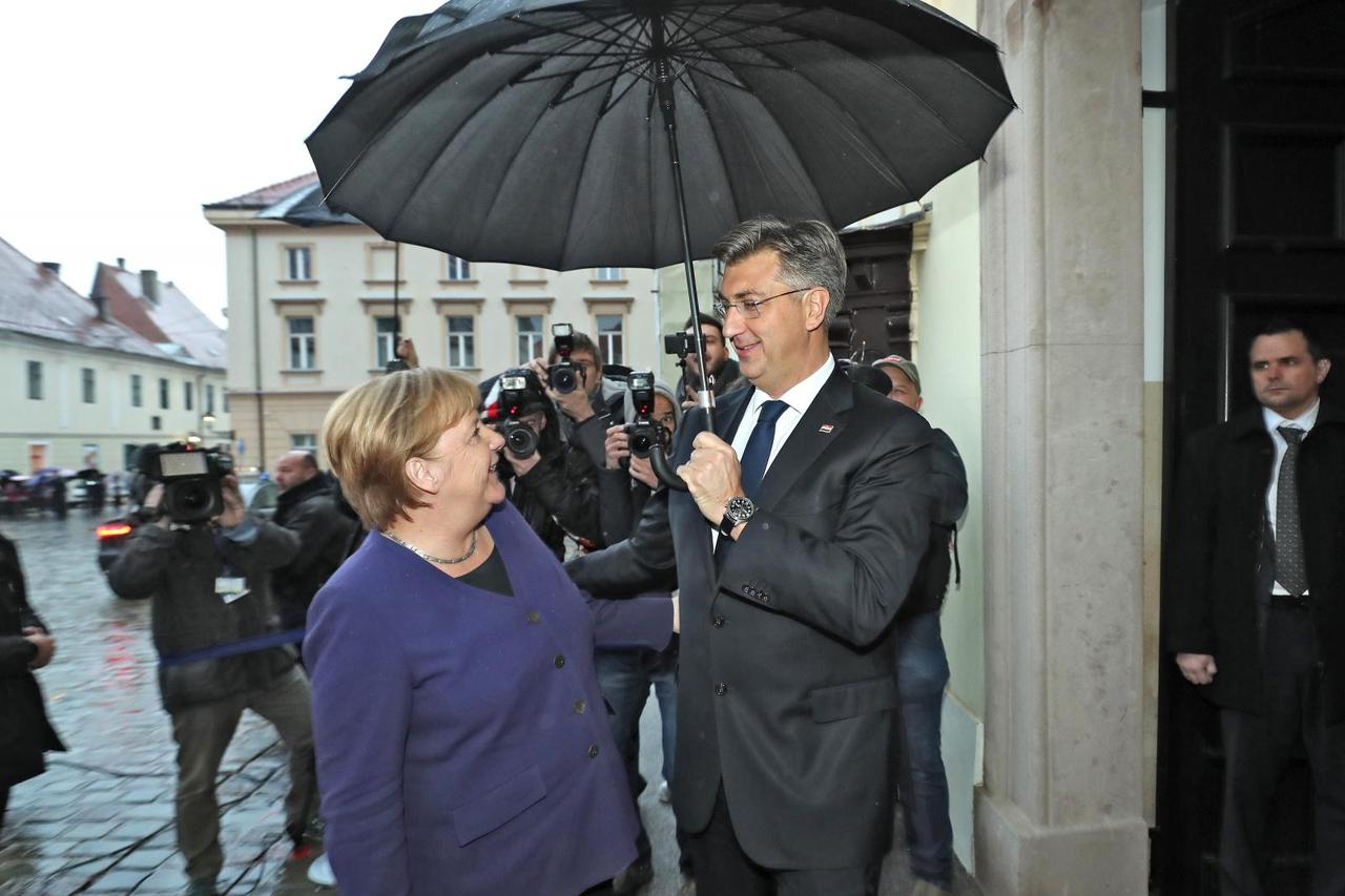 Zagreb: Andrej Plenković ispred Banskih dvora dočekao kancelarku Angelu Merkel