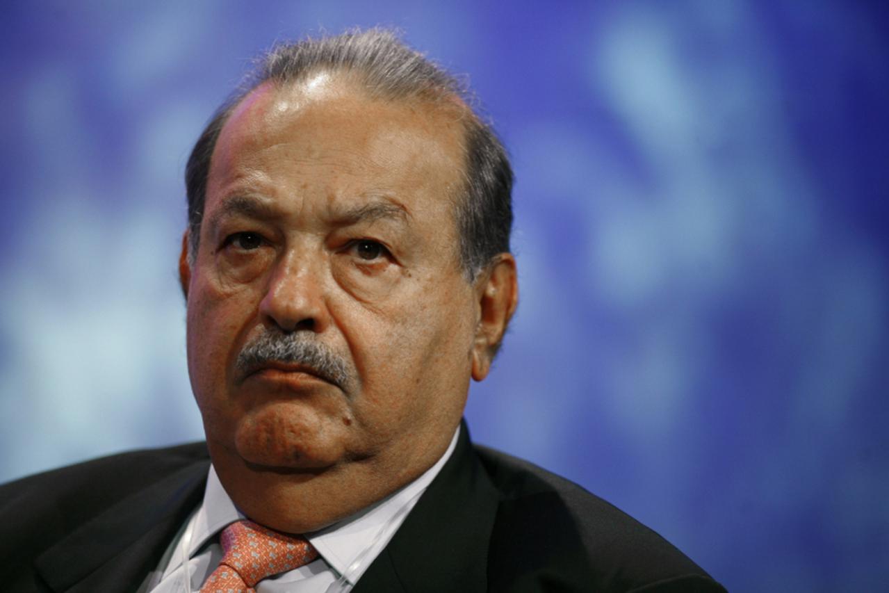 'Carlos Slim, Mexican tycoon and founder of Fundacion Carlos Slim, attends a discussion regarding megacities at the Clinton Global Initiative in New York in this September 20, 2011 file photograph. Me