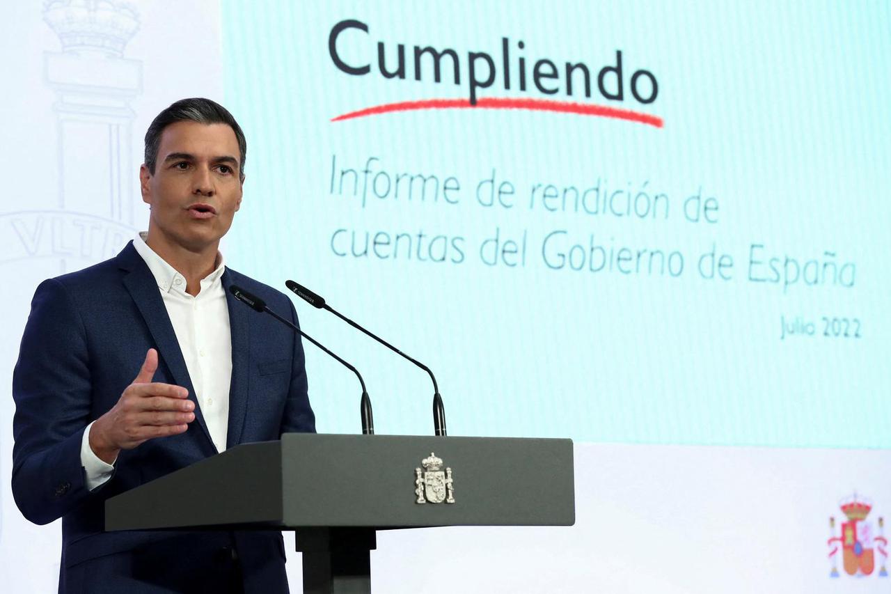 Spain's Prime Minister Pedro Sanchez attends a news conference at Moncloa Palace in Madrid