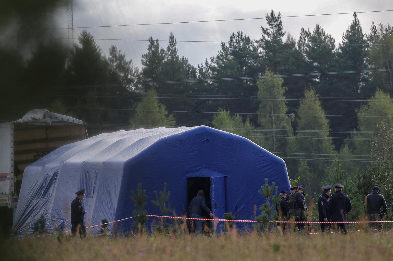 Aftermath of crash site of plane linked to Wagner's Prigozhin who was on passenger list