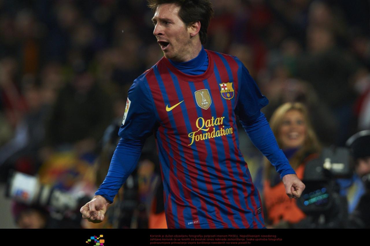 '19.02.2012, Primera Division, FC Barcelona - FC Valencia v.l. Lionel Messi (FC Barcelona) Jubelt nach dem Tor zum 2-1 Foto:Huebner/Lau xxxnomodelrelaesexxx'
