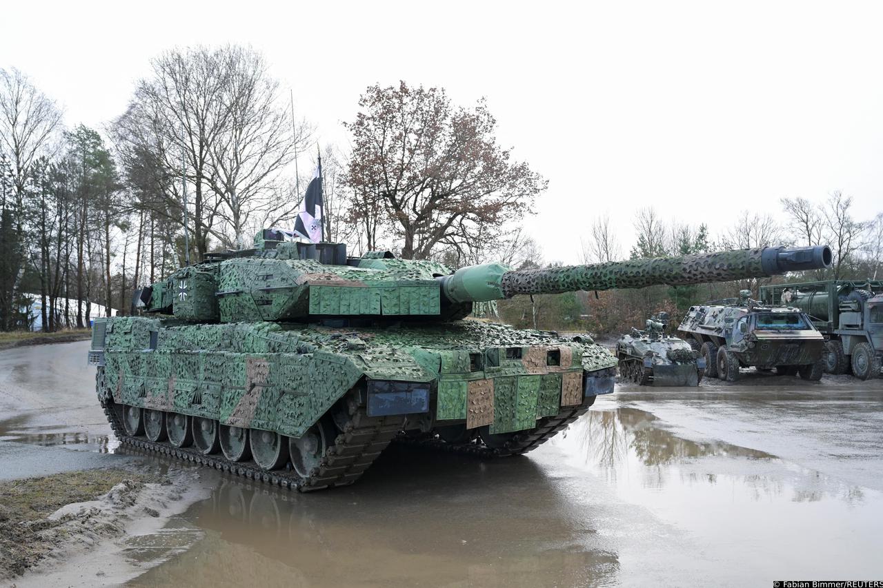 A Leopard 2A7V tank is seen at the Munster military base, in Munster