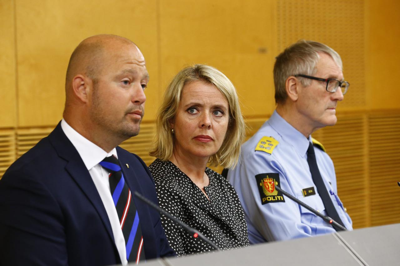 Anders Anundsen, Norway's minister of justice and public security, Benedicte Bjoernland, head of the Police Security Service, PST,