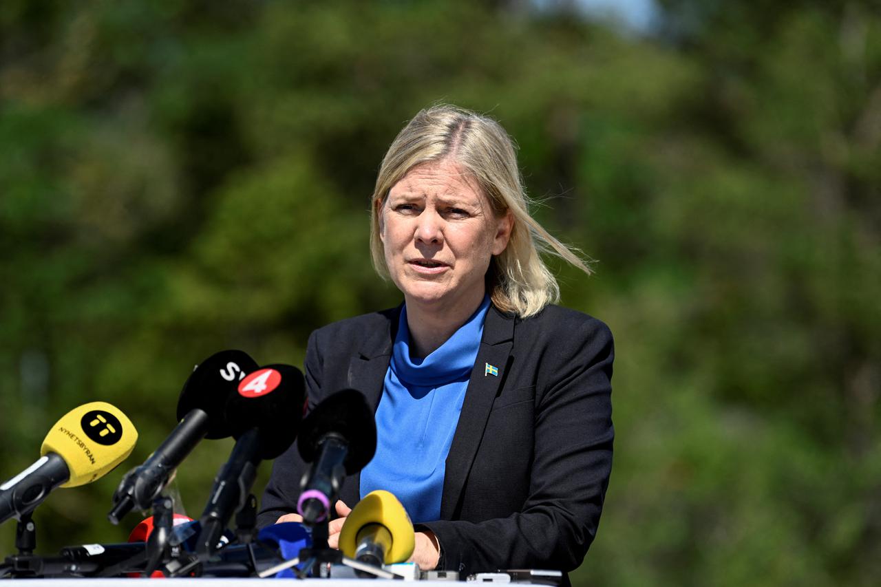 Sweden's Prime Minister Magdalena Andersson speaks during press conference