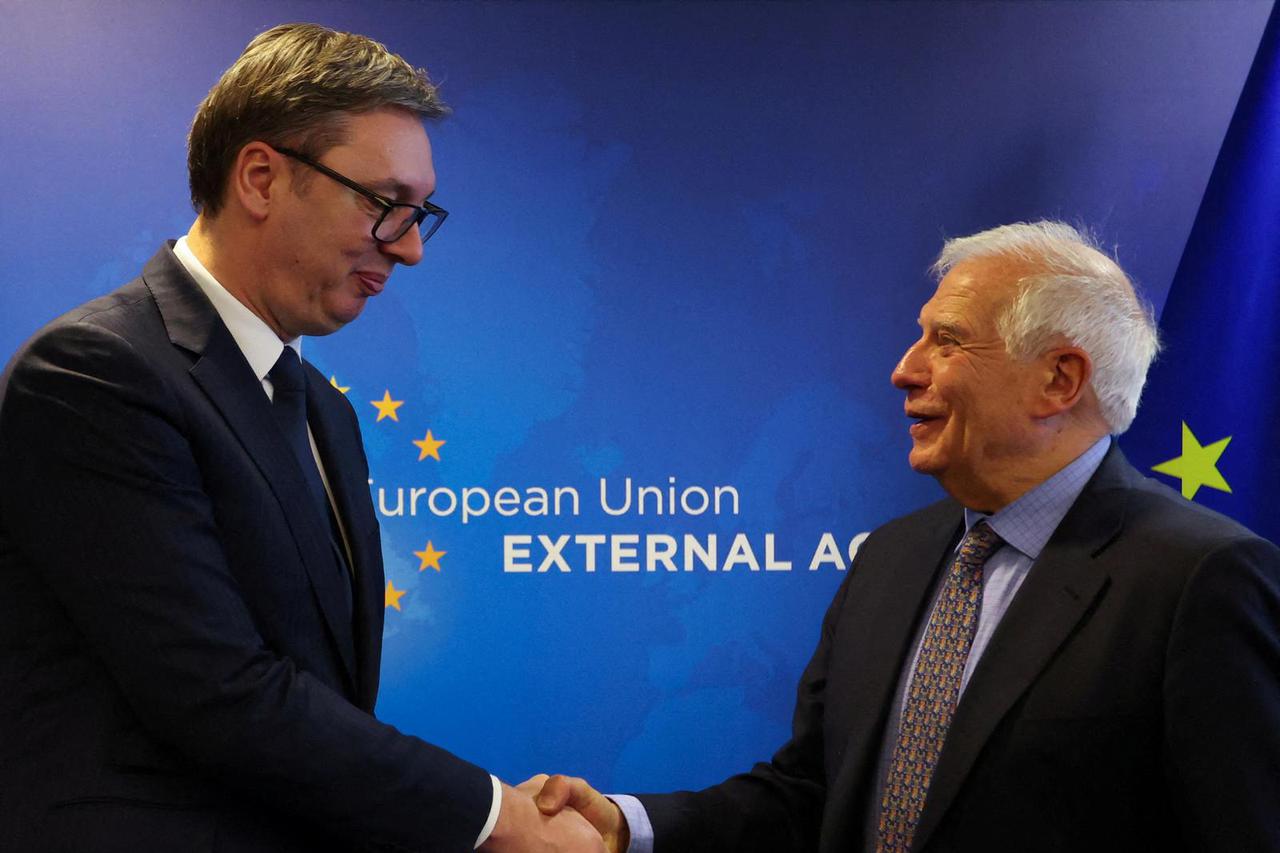 FILE PHOTO: Serbian President Vucic and EU foreign policy chief Borrell meet in Brussels