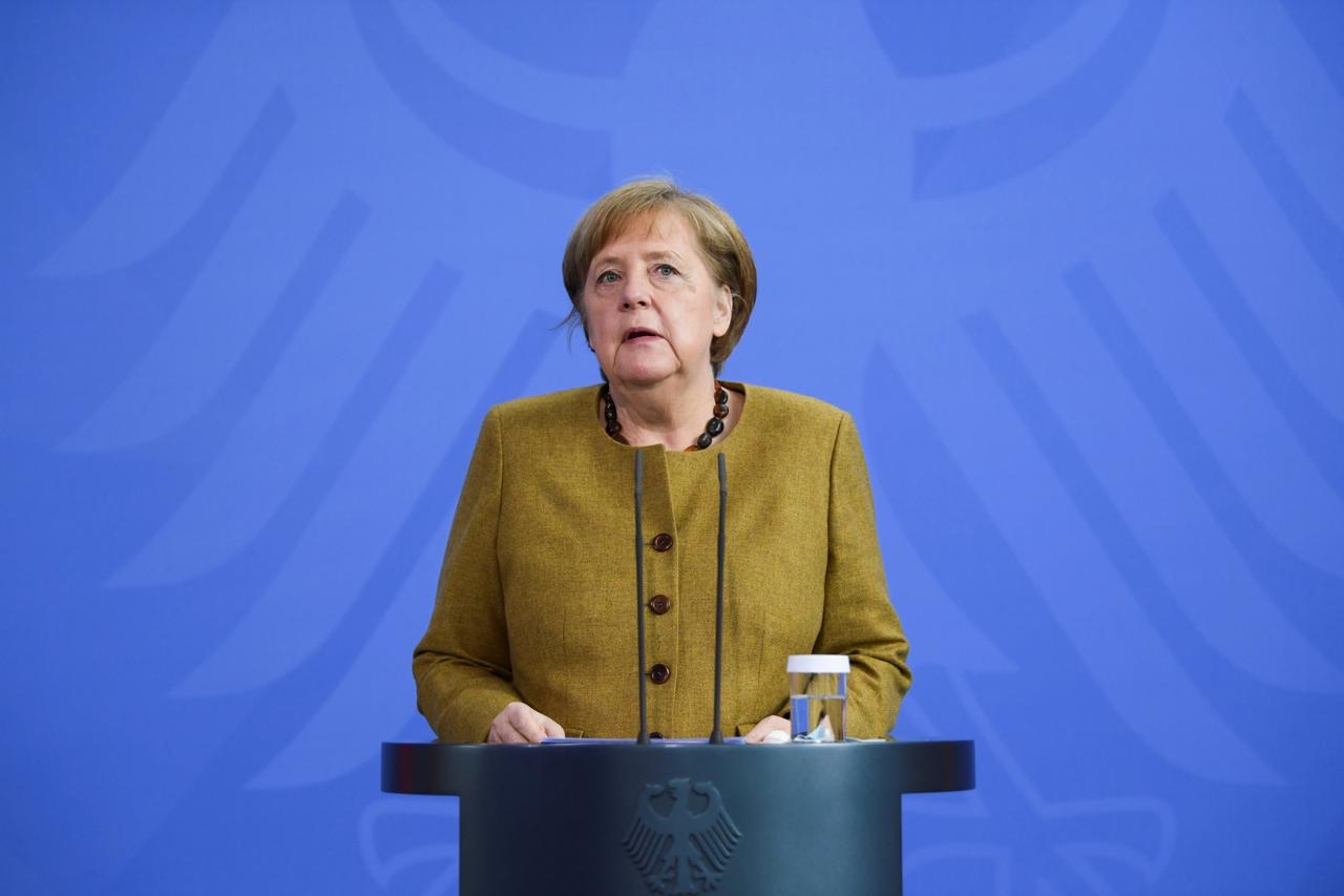 German Chancellor Angela Merkel gives a statement, in Berlin