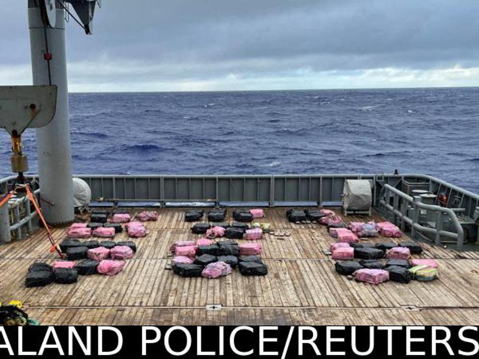 A view shows bricks of cocaine said to be recovered by New Zealand Police, Customs and NZDF at sea