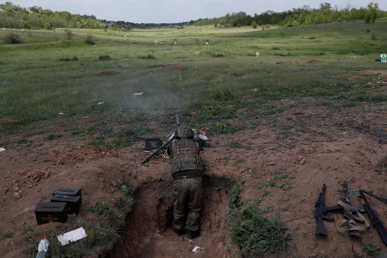 A Ukrainian serviceman of the 128th territorial defence brigade attends a military training, amid Russia's attack on Ukraine, in Donetsk region, Ukraine