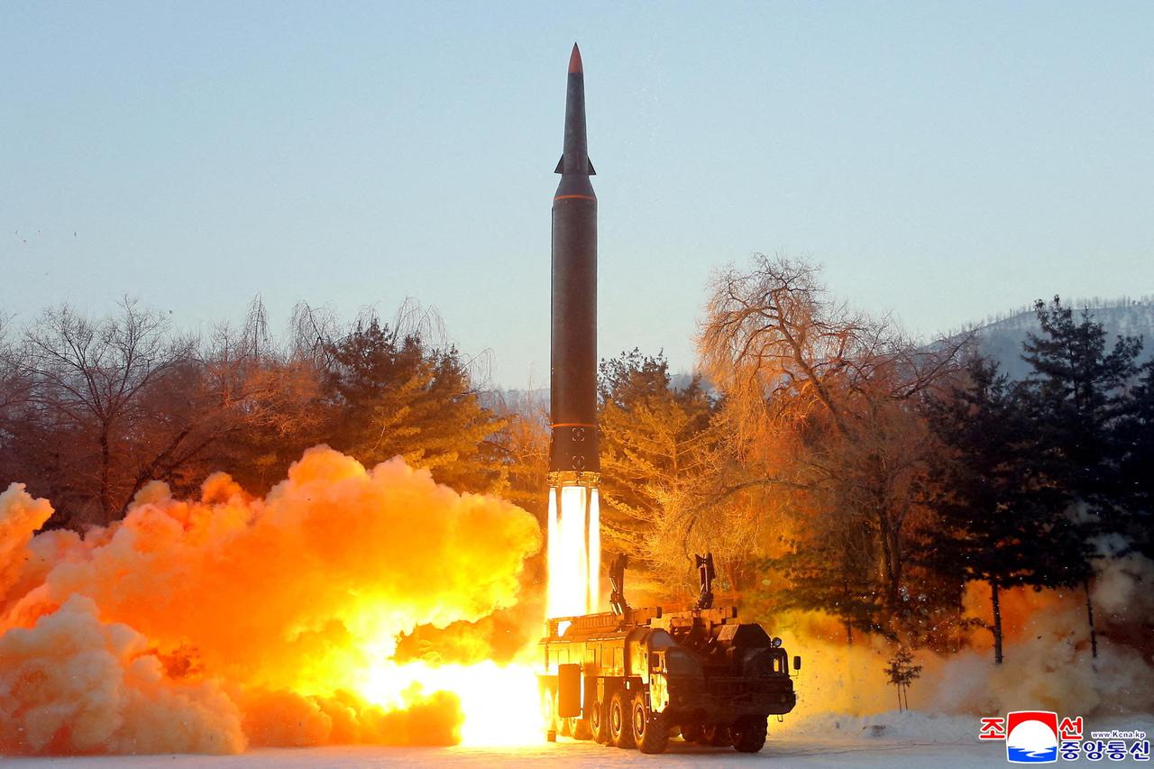 FILE PHOTO: A view of what state news agency KCNA reports is the test firing of a hypersonic missile at an undisclosed location
