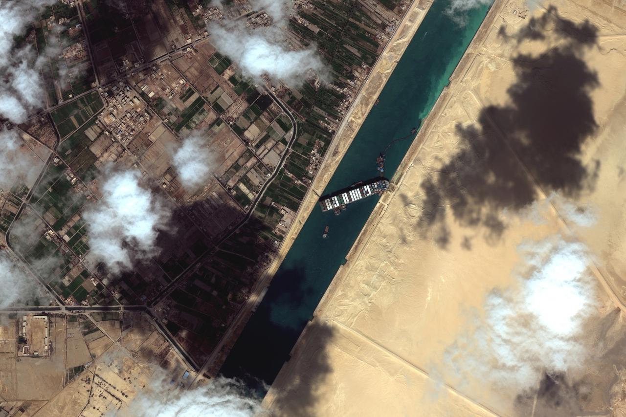 A general view of the Ever Given container ship in Suez Canal