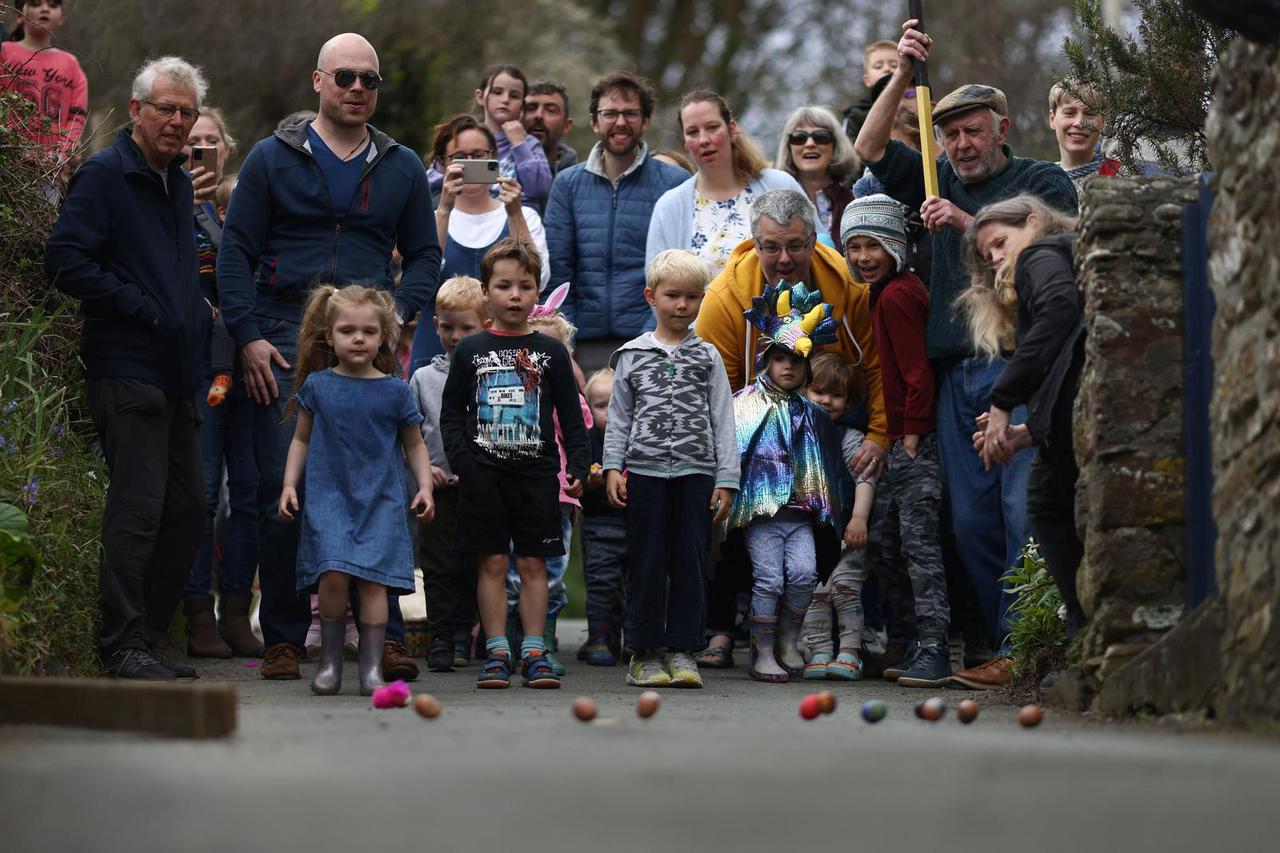 Easter Egg Rolling Competition in Cornwall