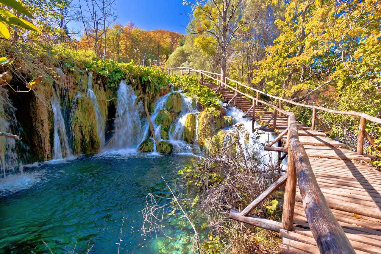 Autumn colors of Plitvice lakes national park in Croatia