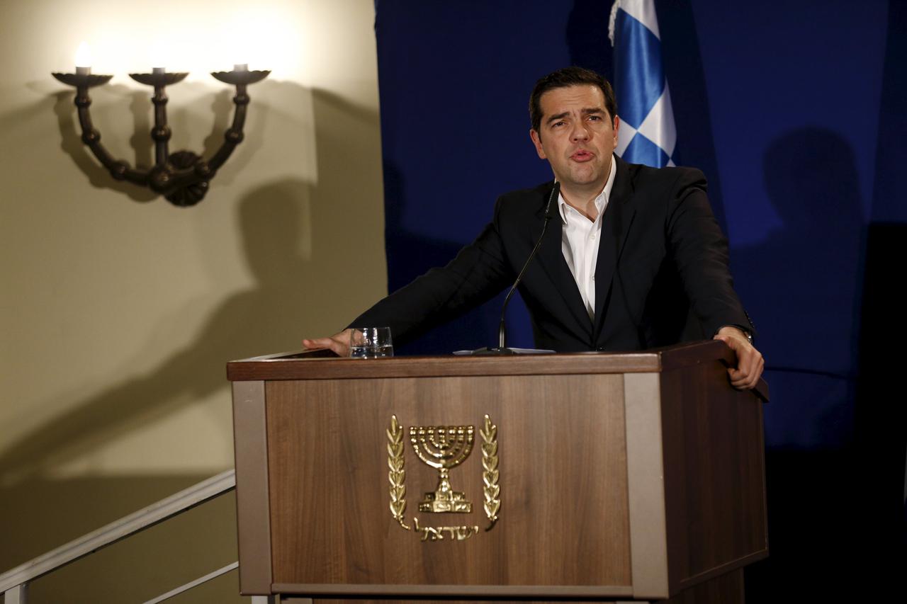 Greek Prime Minister Alexis Tsipras speaks during a joint statement with Israeli Prime Minister Benjamin Netanyahu in Jerusalem January 27, 2016. 