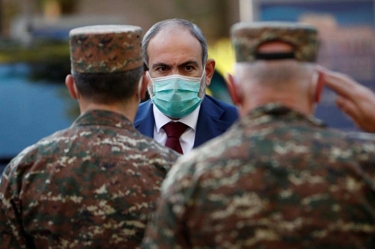 Armenian Prime Minister Nikol Pashinyan visits a military hospital in Yerevan