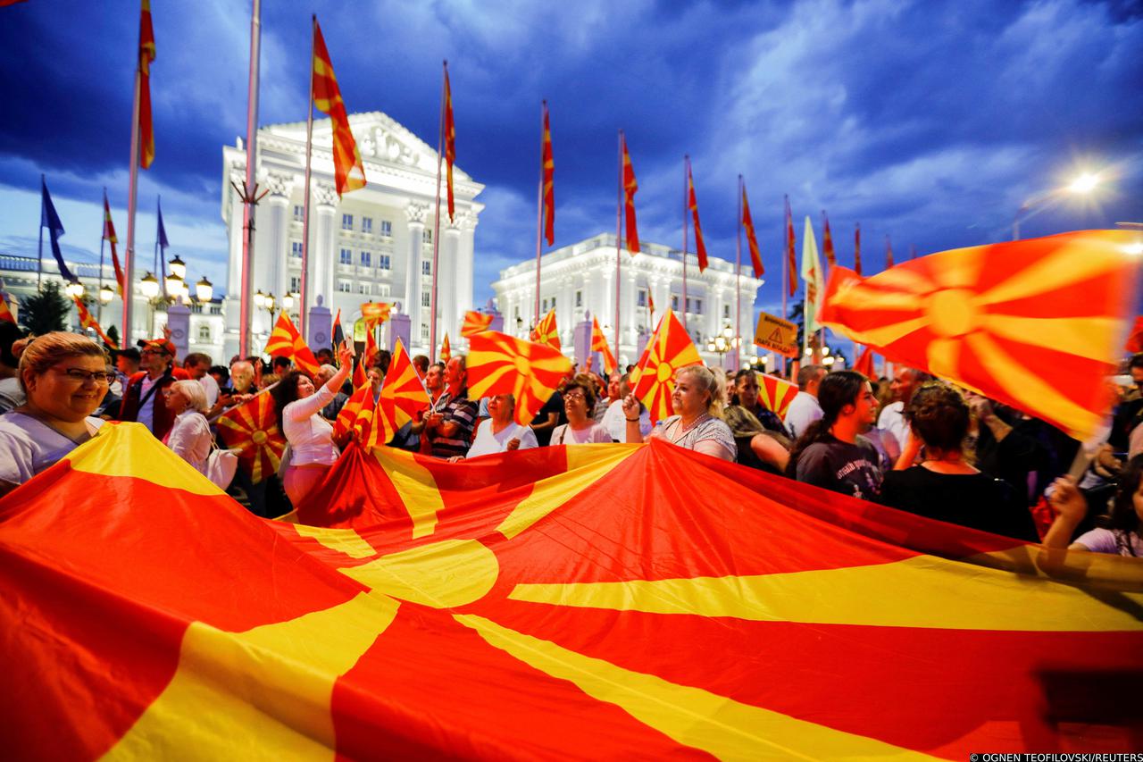Supporters of North Macedonia's biggest opposition party VMRO-DPMNE protest demanding early elections, in Skopje