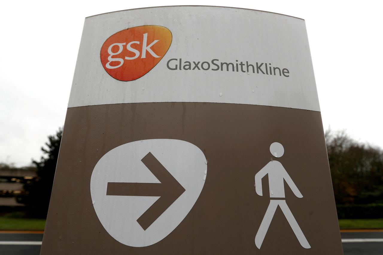 FILE PHOTO: A GSK sign at the pharmaceuticals company's research centre in Stevenage, Britain