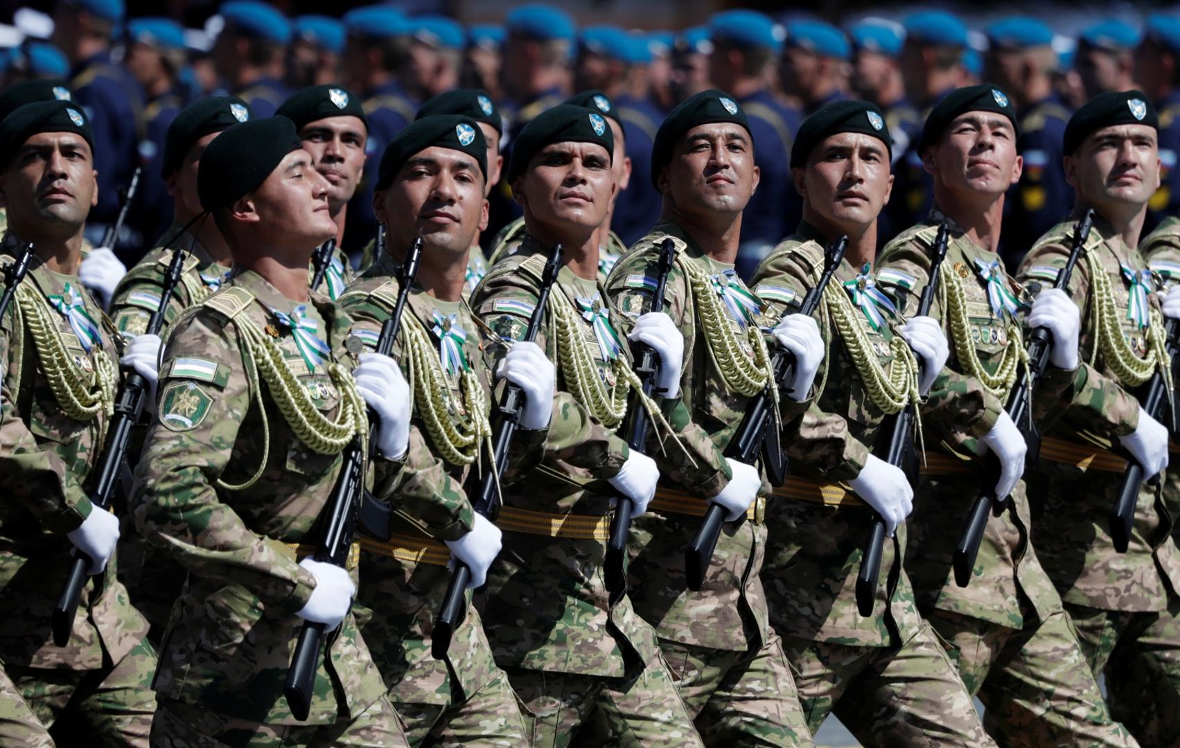 Victory Day Parade in Moscow Soldiers of the army of Uzbekistan march during the Victory Day Parade in Red Square in Moscow, Russia, June 24, 2020. The military parade, marking the 75th anniversary of the victory over Nazi Germany in World War Two, was scheduled for May 9 but postponed due to the outbreak of the coronavirus disease (COVID-19). Pavel Golovkin/Pool via REUTERS POOL