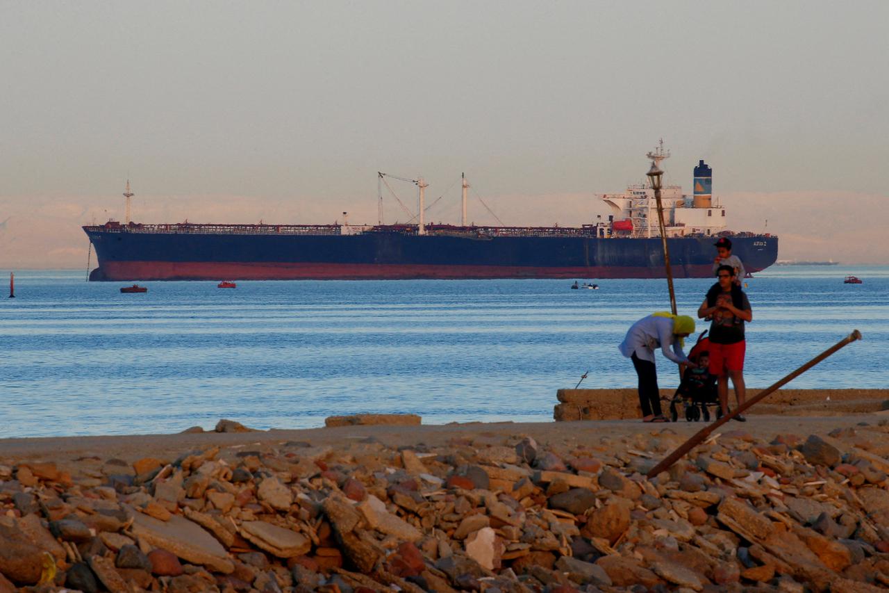 FILE PHOTO: Container ship crosses the Gulf of Suez towards the Red Sea before entering the Suez Canal