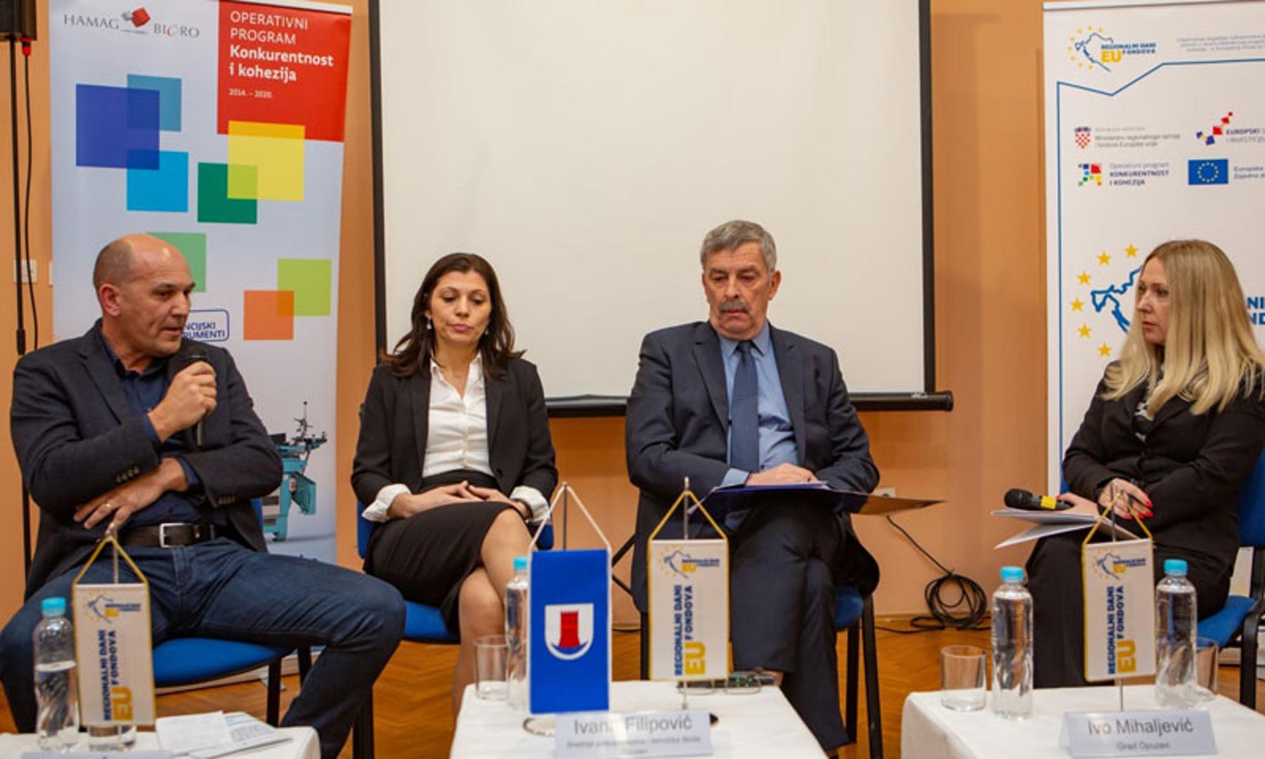 Na panel raspravi o razvoju Opuzena kroz EU fondove sudjelovali su Mihovil Štimac, Ivana Filipović i gradonačelnik Opuzena Ivo Mihaljević