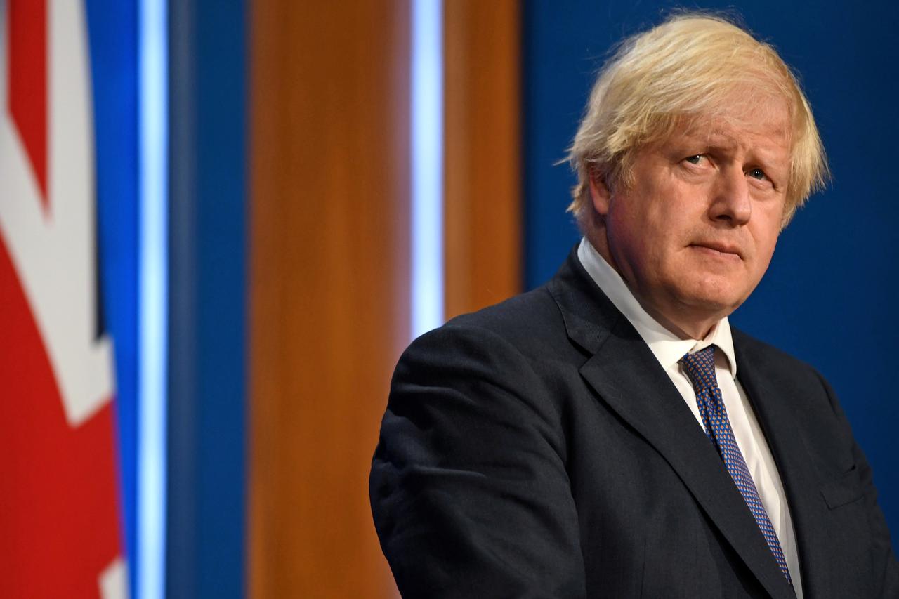 FILE PHOTO: Britain's Prime Minister Boris Johnson holds a news conference in London