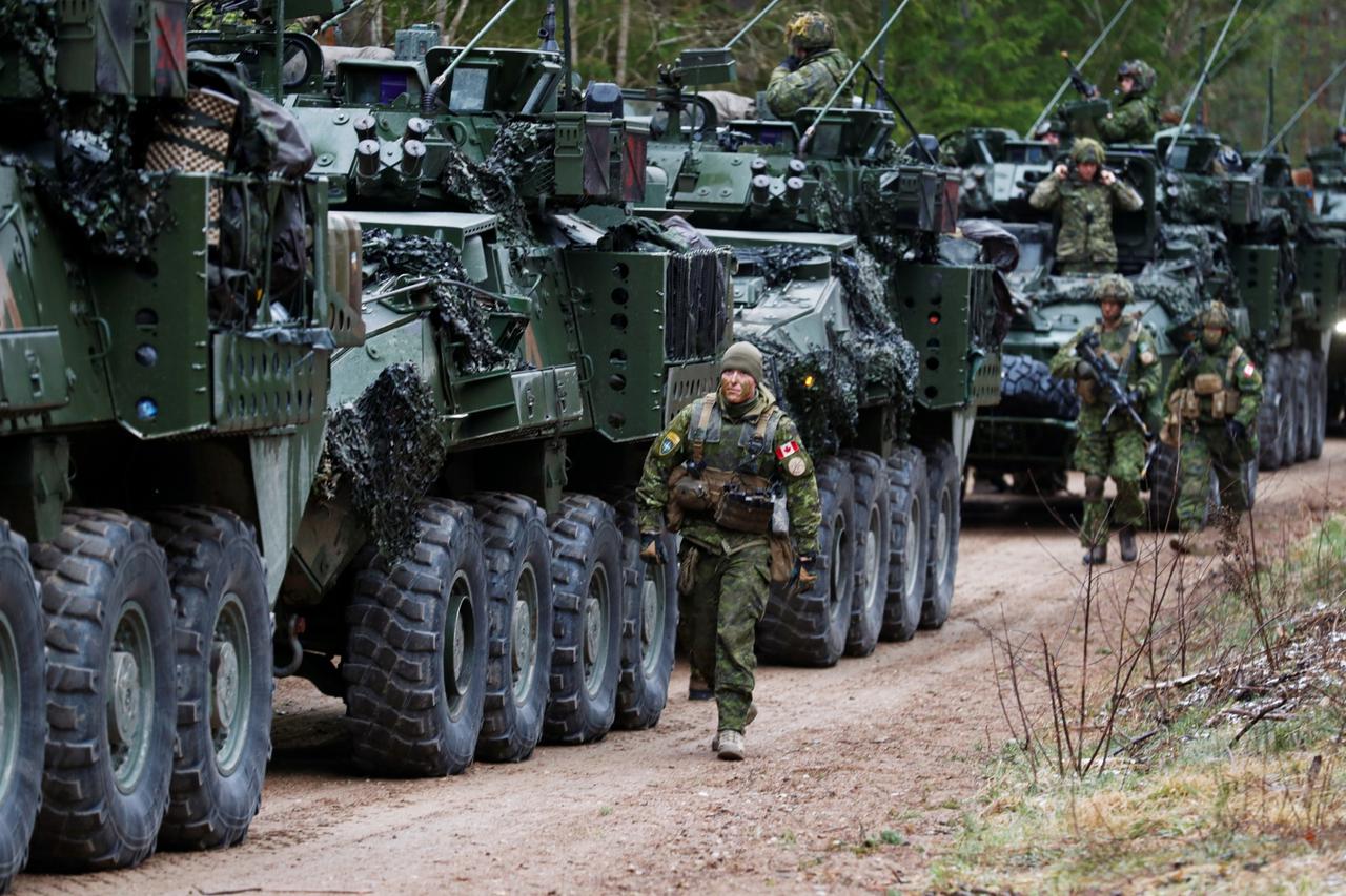 Canadian troops of NATO eFP battlegroup attend military drill Steele Brawler during coronavirus disease (COVID-19) outbreak near Daugavpils,