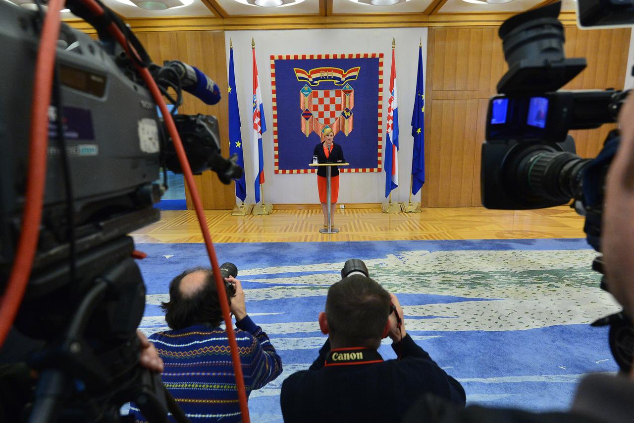 26.11.2015., Zagreb -  Konzultacije stranaka i koalicija kod predsjednice Kolinde Grabar Kitarovic. Predsjednica je odrzala govor nakon konzultacija. 