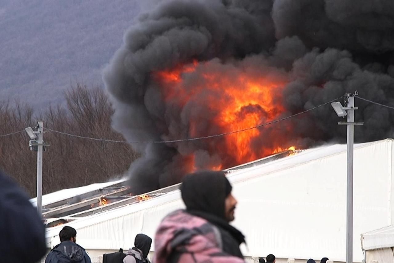 Migrant camp "Lipa" is seen under fire in Bihac, Bosnia and Herzegovina