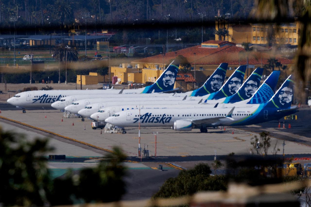 FILE PHOTO: Alaska Airlines commercial airplanes are shown parked in San Diego