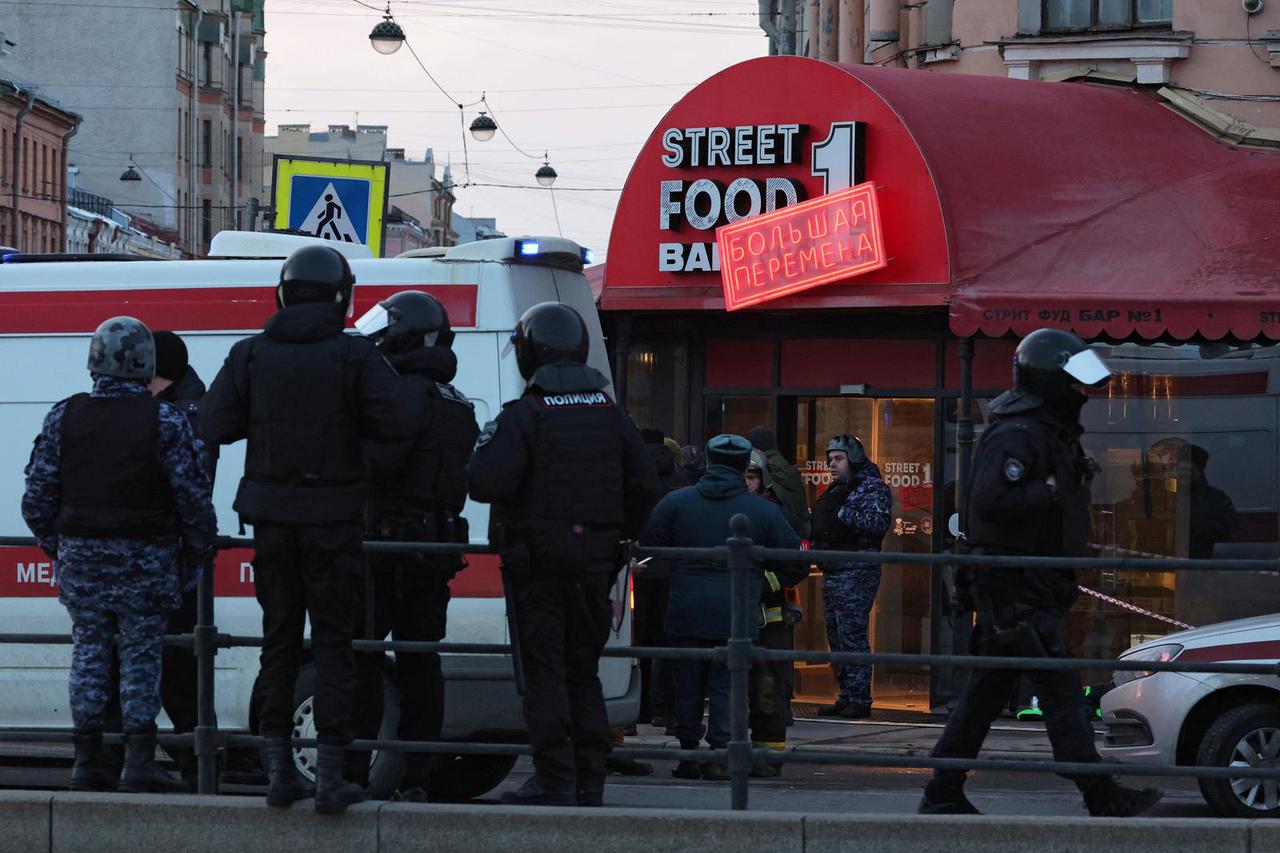 The site of an explosion in a cafe in Saint Petersburg