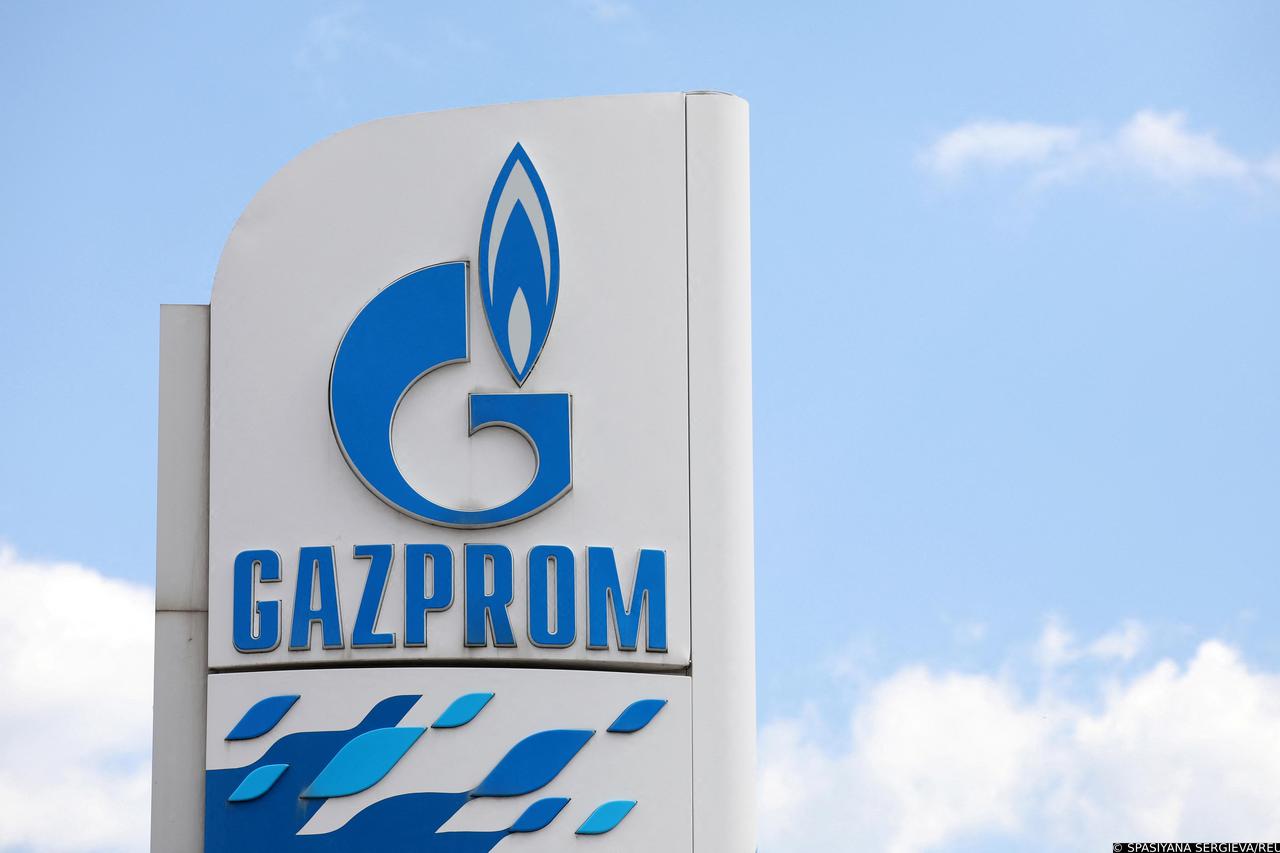 Gazprom logo is seen on station in Sofia