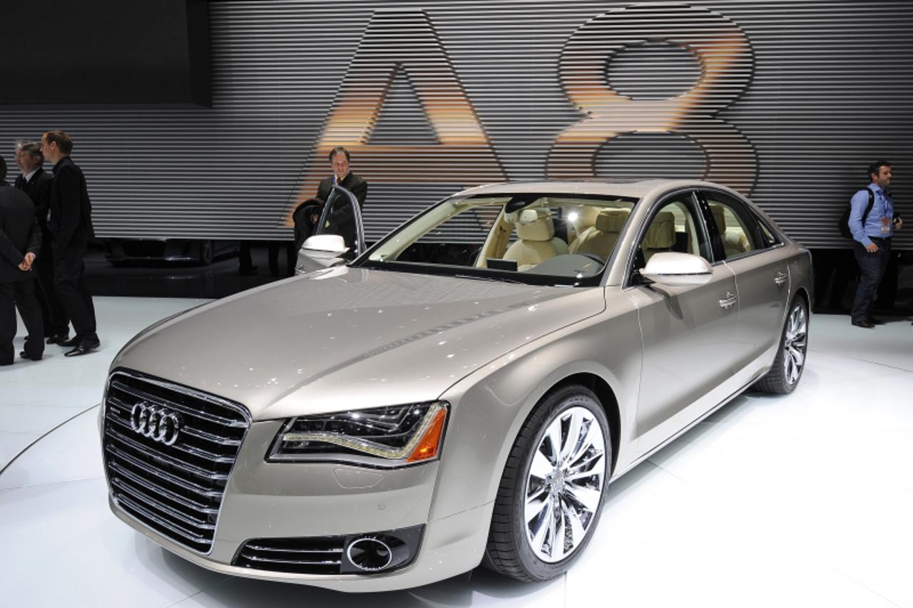 'The Audi A8 on display during the the second press preview day at the 2010 North American International Auto Show January 12, 2010 at Cobo Center in Detroit, Michigan. AFP PHOTO/Stan HONDA'