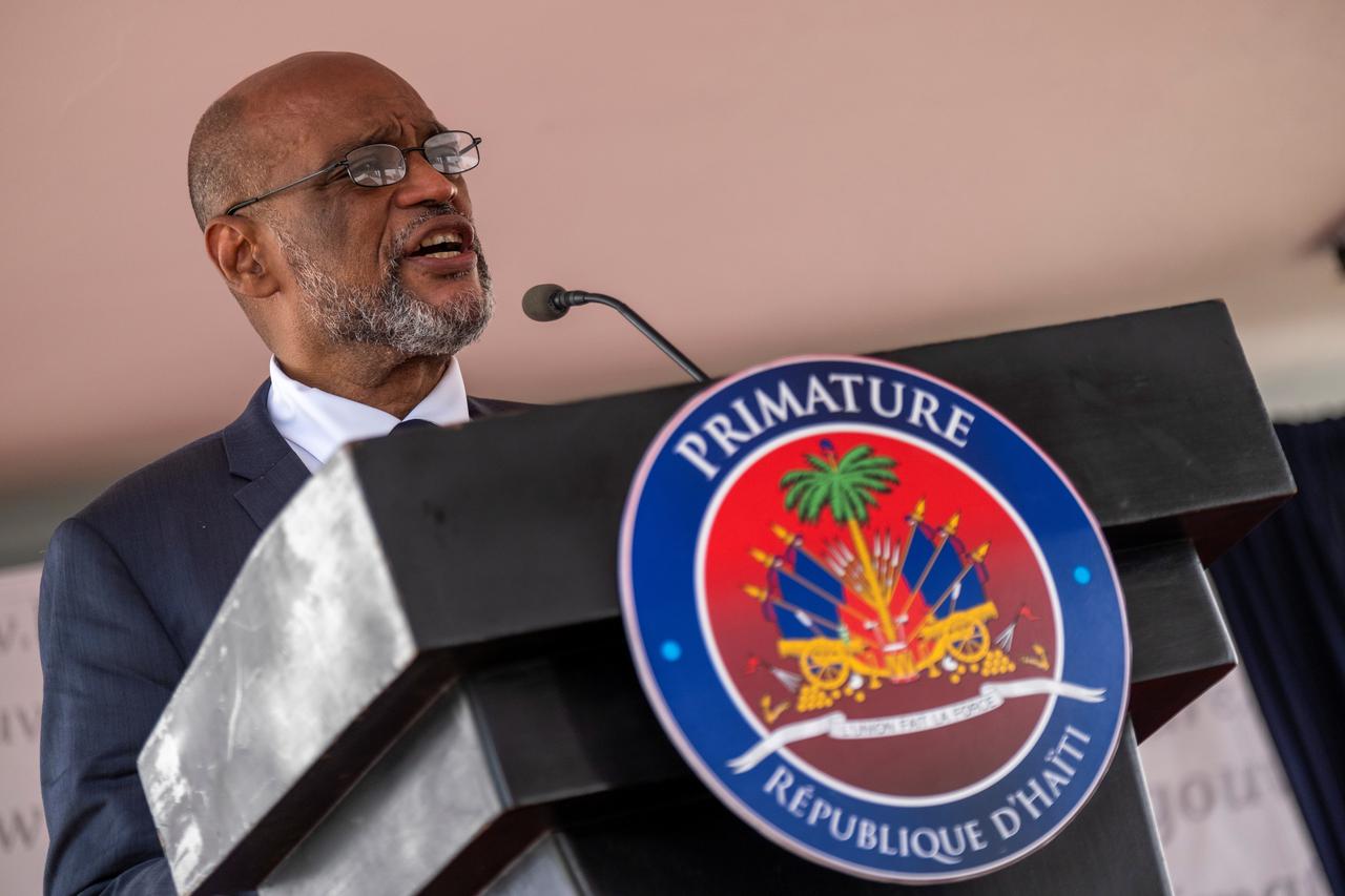 Designated PM Henry speaks during his appointment ceremony in Port-au-Prince