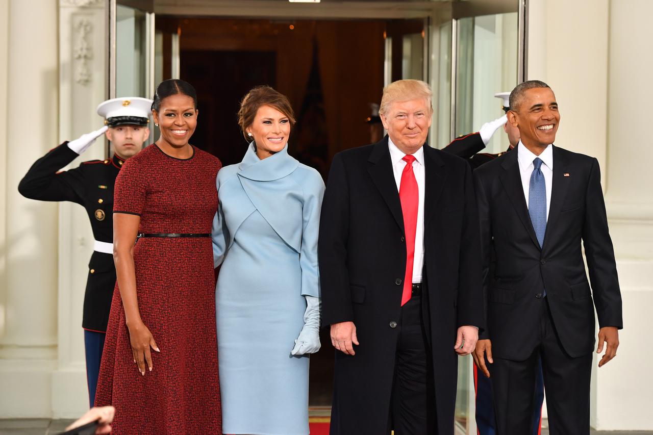 President Barack Obama (R) and Michelle Obama (L) pose with President-elect Donald Trump and wife Melania at the White House before the inauguration on January 20, 2017 in Washington, D.C. Trump becomes the 45th President of the United States. Photo by Ke