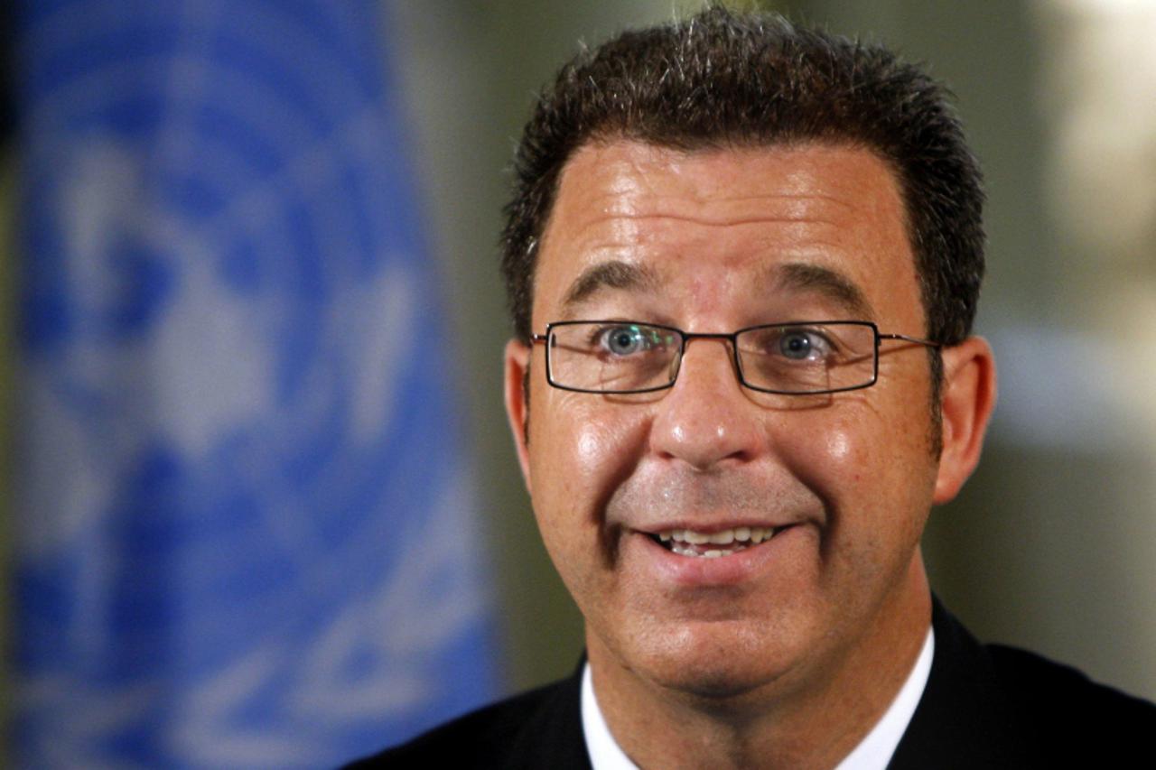 'U.N. chief prosecutor of the war crimes tribunal for former Yugoslavia Serge Brammertz of Belgium answers questions from the media during a news conference at The Hague July 30, 2008. War crimes susp