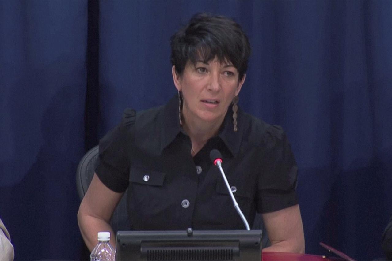 Ghislaine Maxwell speaks at a news conference at the United Nations in New York