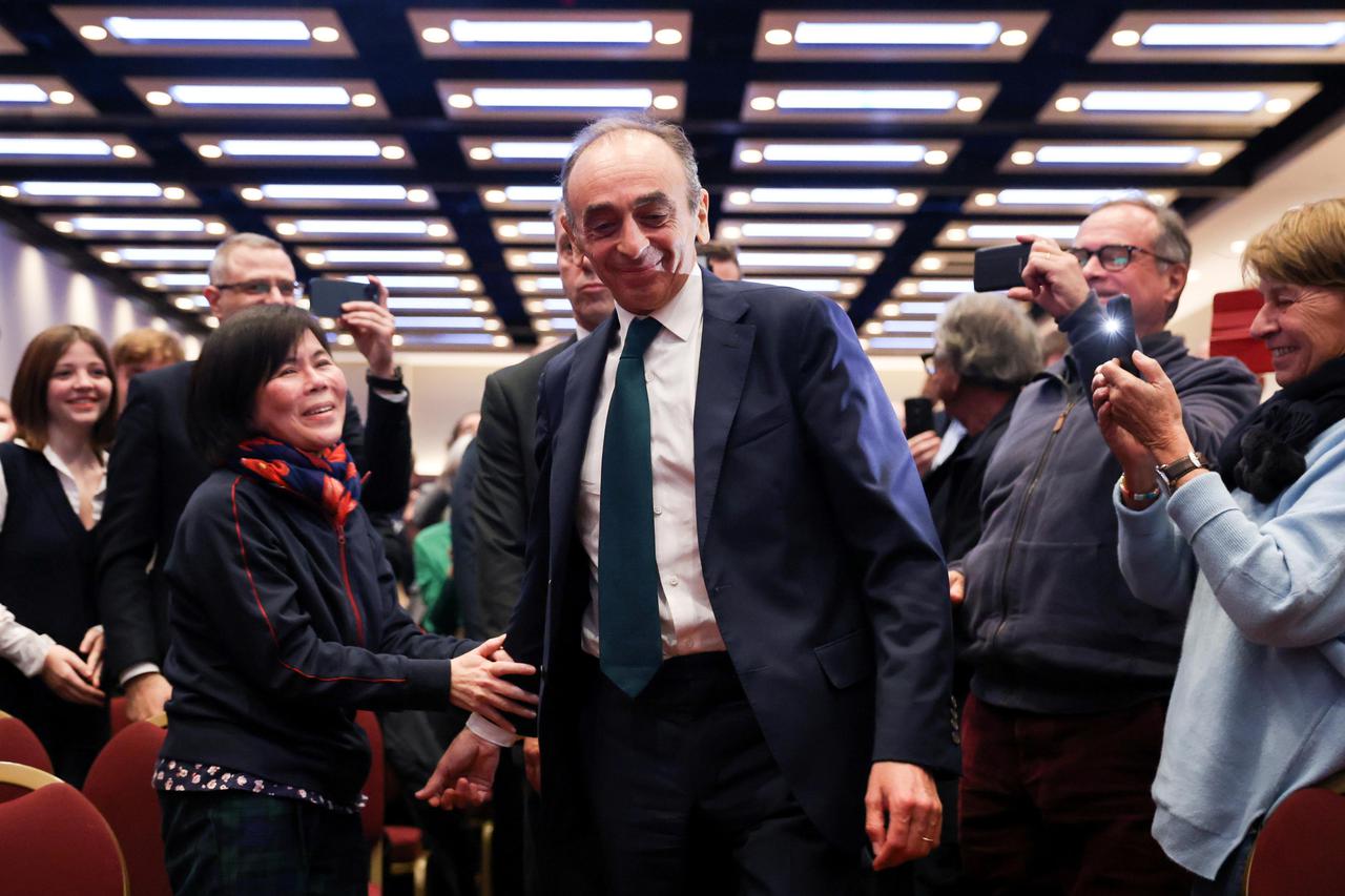 French right-wing commentator Eric Zemmour arrives before making a speech at an event at the ILEC conference centre, London