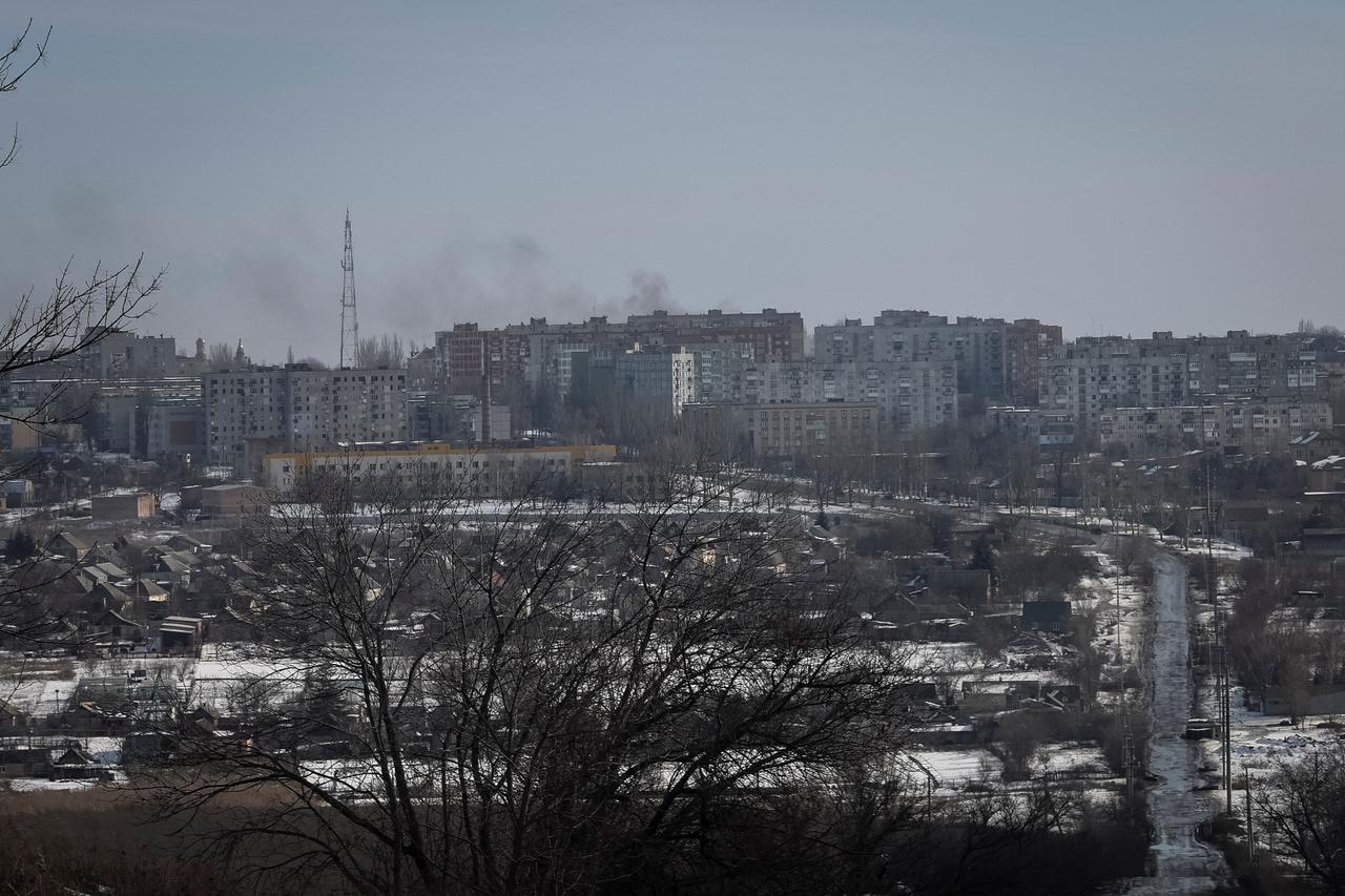 Smoke is seen during a shelling in the frontline city of Bakhmut
