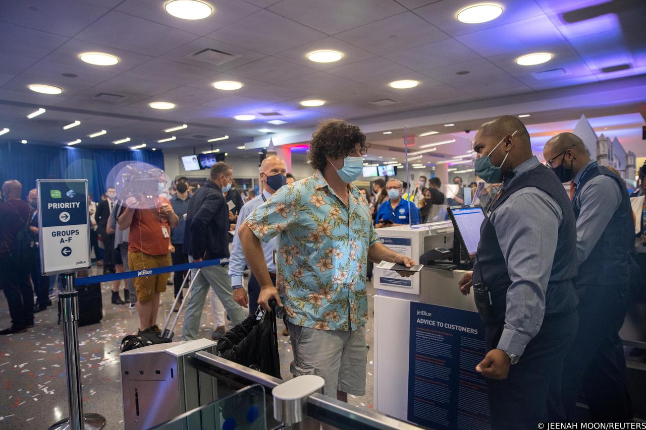 JetBlue event marking first transatlantic flight between New York and London at JFK International Airport in New York City