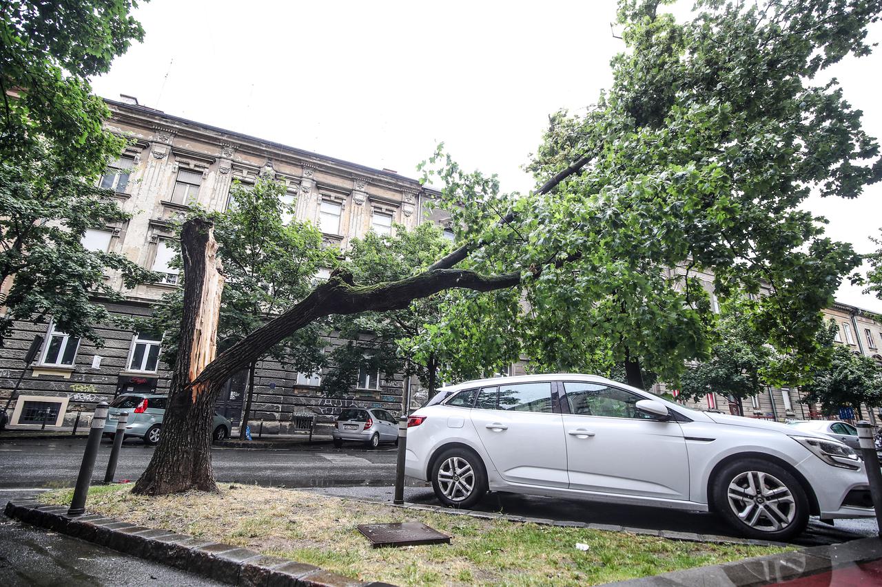 Zagreb: Olujno nevrijeme rušilo drveće u ulici Pavla Hatza