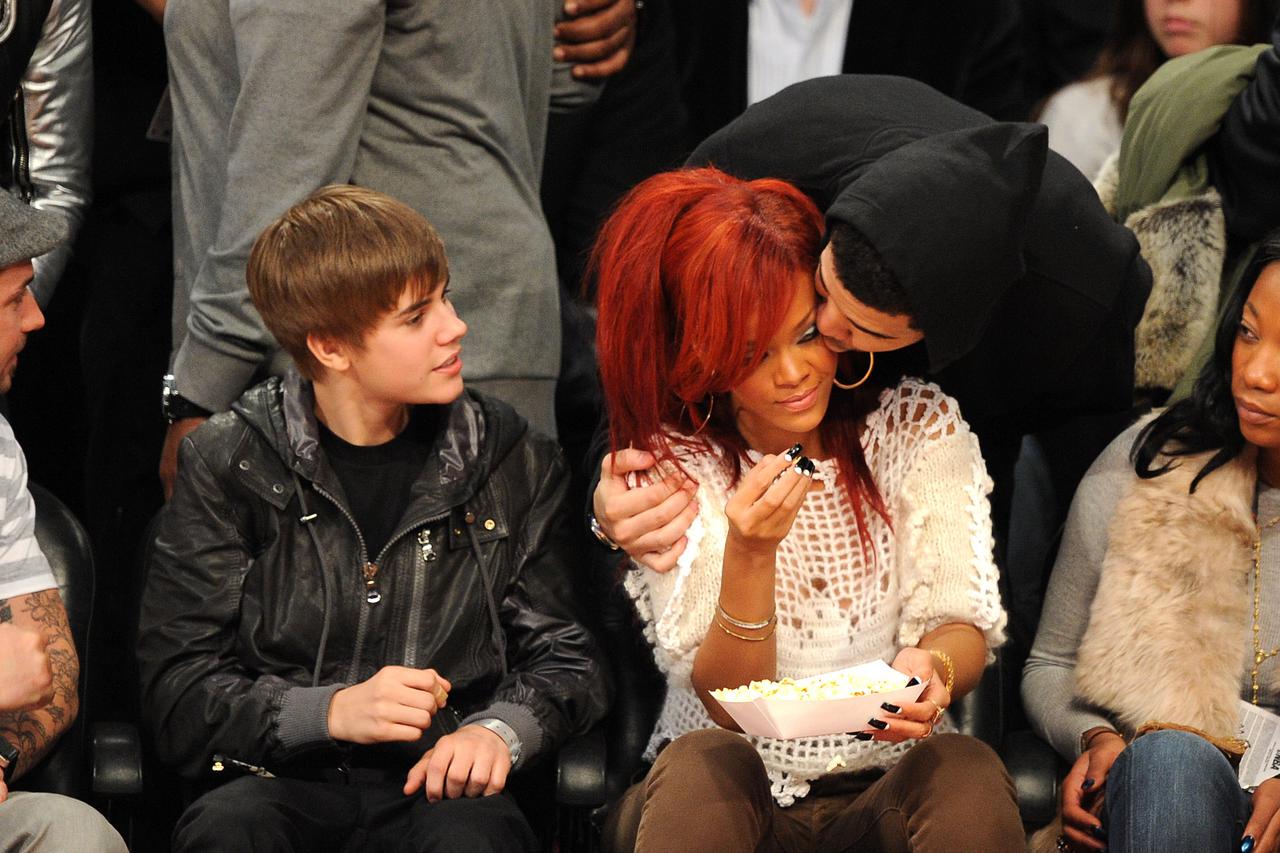 Justin Bieber, Drake and Rihanna attend the 2011 NBA All-Star Game at the Staples Center Downtown Los Angeles, February 20, 2011.  Photo: Press Association/PIXSELL