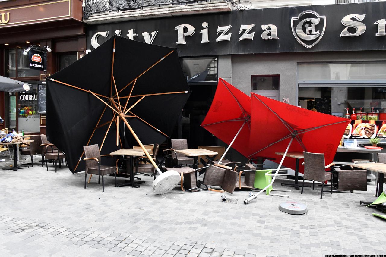 A van drives into a cafe terrace in central Brussels