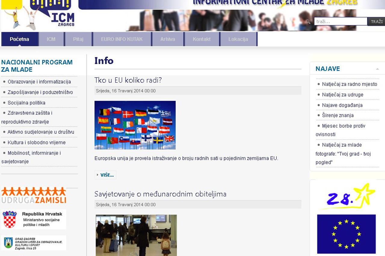 web stranica,Info centar za mlade Zagreb