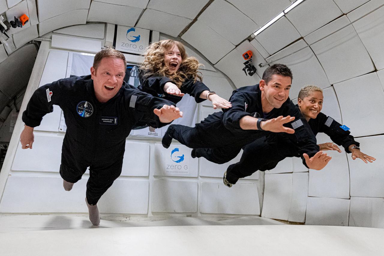 The Inspiration4 crew of Chris Sembroski, Sian Proctor, Jared Isaacman and Hayley Arceneaux enjoy zero gravity conditions
