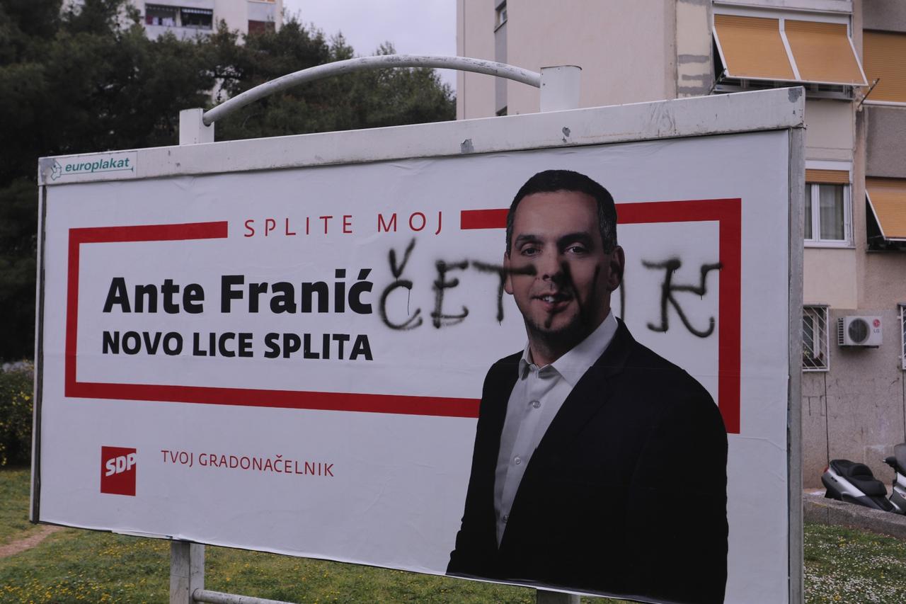 Split: Pošarani predizborni plakati SDP-ova kandidata za gradonacelnika Ante Franića