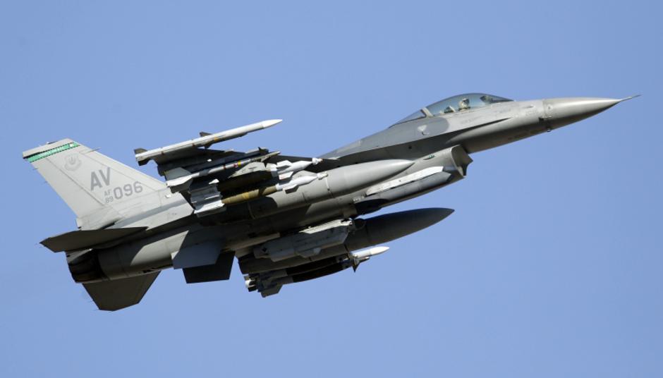 'A U.S. Air Force F-16 fighter jet flies over the NATO airbase in Aviano, northern Italy, in this March 21, 2011 file photo. A F-16 may have crashed on Monday during a training exercise over the Adria
