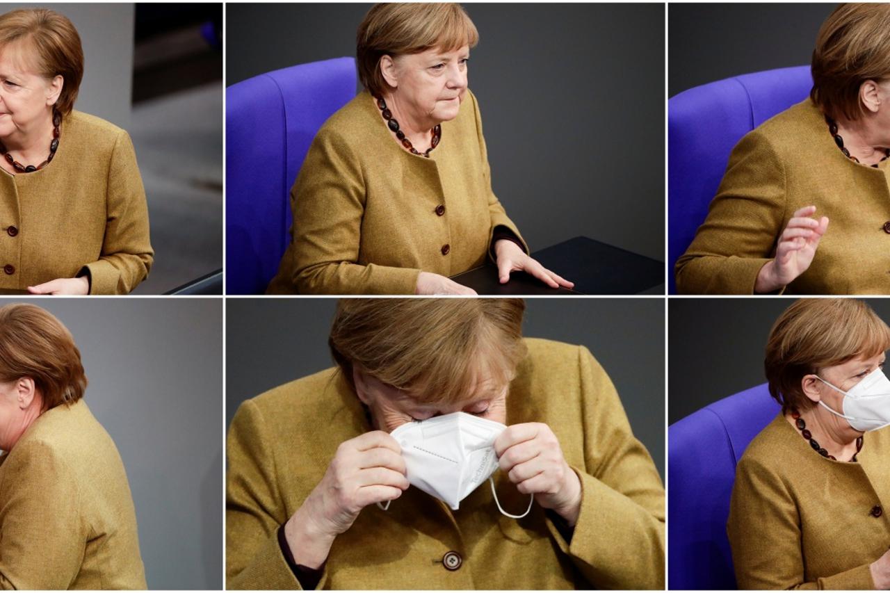 A combination picture shows German Chancellor Angela Merkel following her speech at the Bundestag in Berlin